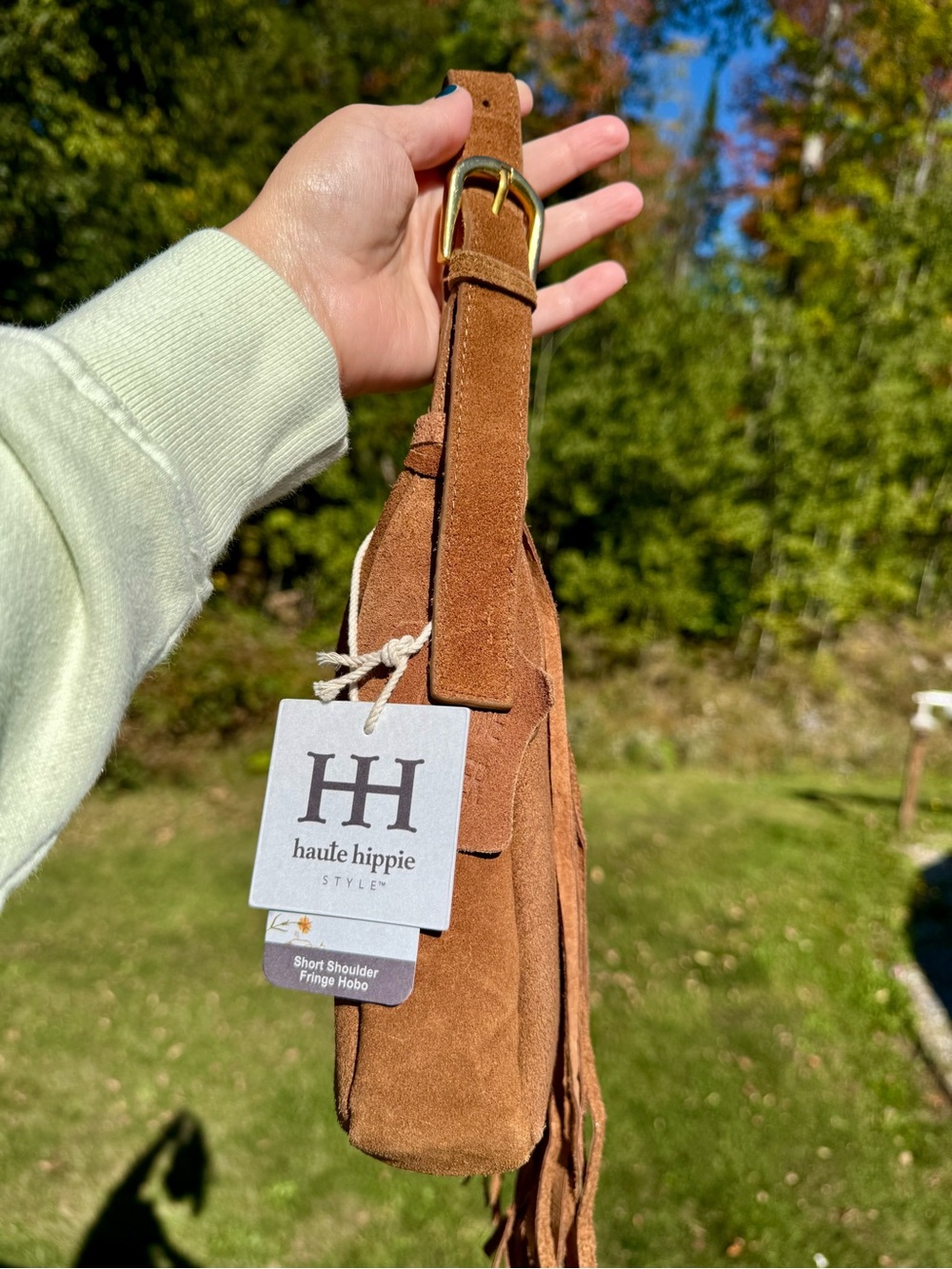 Haute Hippie Fringed Suede Hobo Shoulder Bag in Cognac - Picture 3 of 9